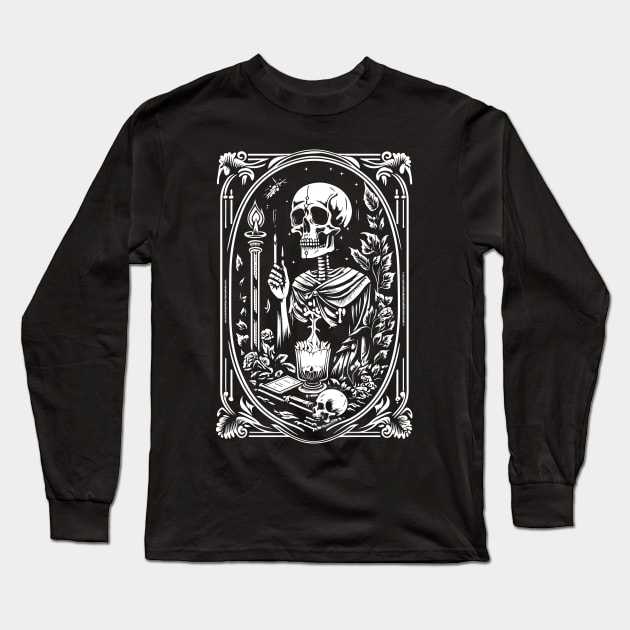 Skeleton Tarot Illustration Long Sleeve T-Shirt by Enyr's little witchy corner